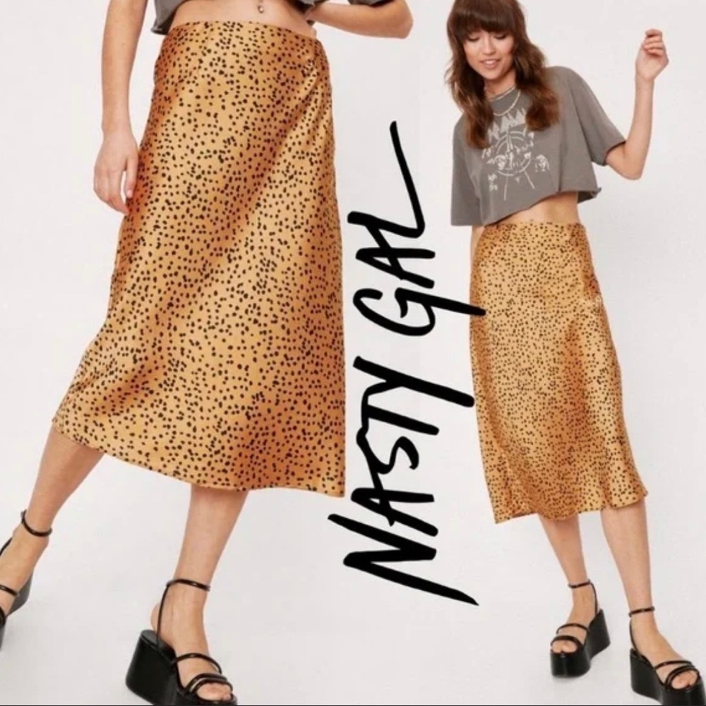 Nasty Gal Stylish Animal Print Leopard Tan and Black Polka Dot Skirt